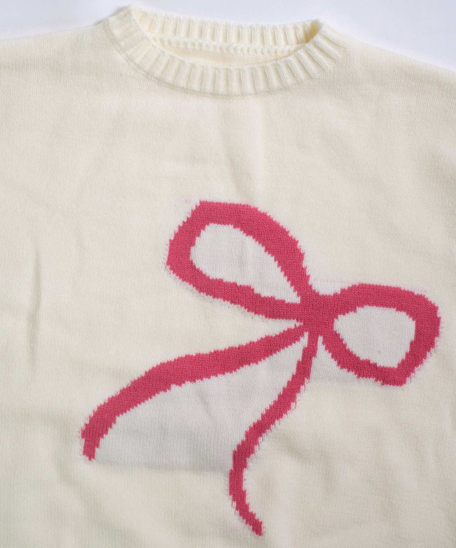 ShopNikoNiko Ribbon Oversized Knit Pullover 【Immediate Delivery】 Korean Casual Girly Spring Autumn Winter Sweater Long Sleeve Loose Fit Ribbon Motif Front Ribbon