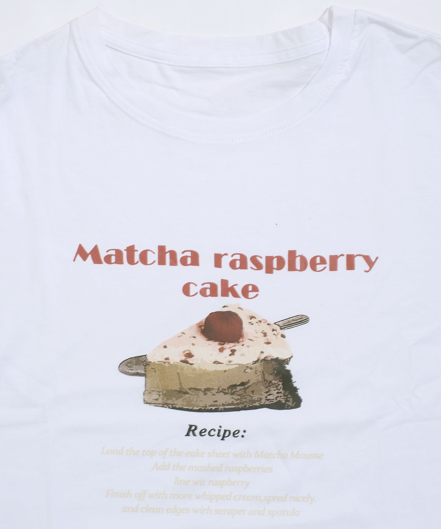 ショップニコニコ ShopNikoNiko ケーキプリント クルーネック Tシャツ ma【即納】韓国カジュアル カジュアル トップス 半袖 ケーキ Matchaケーキ ロゴ 英字ロゴ ロゴT ロゴTシャツ （ホワイト） ホワイト