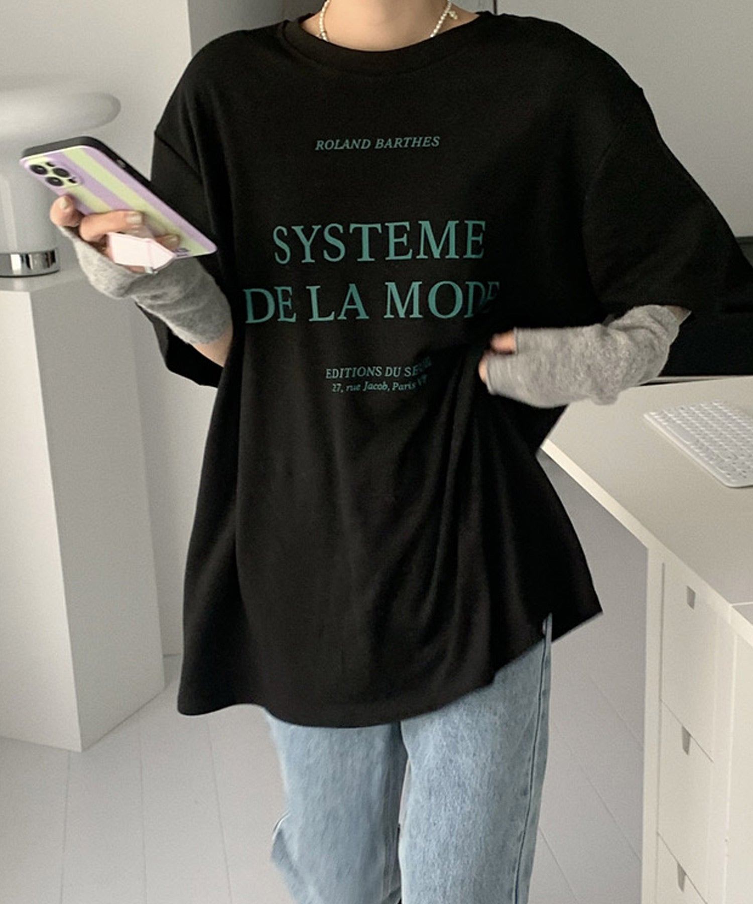 ショップニコニコ ShopNikoNiko 英字ロゴ オーバーサイズ Tシャツ ma 【即納】韓国ガーリー 春 夏 秋 トップス 半袖 ビックシルエット クルーネック ロゴプリント ロゴT ロゴTシャツ モノトーン （ブラック） ブラック