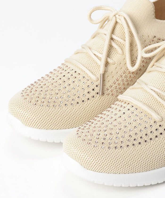 North Date 【Risata】 Knit Lace-Up with Rhinestones
