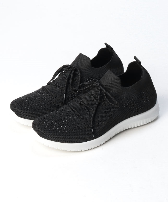 North Date 【Risata】 Knit Lace-Up with Rhinestones