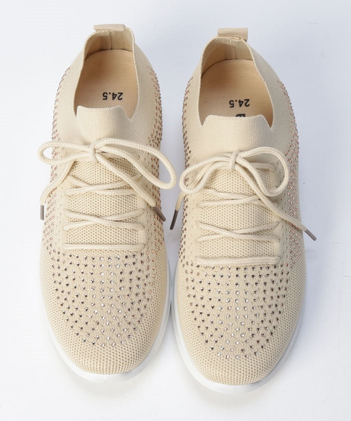 North Date 【Risata】 Knit Lace-Up with Rhinestones