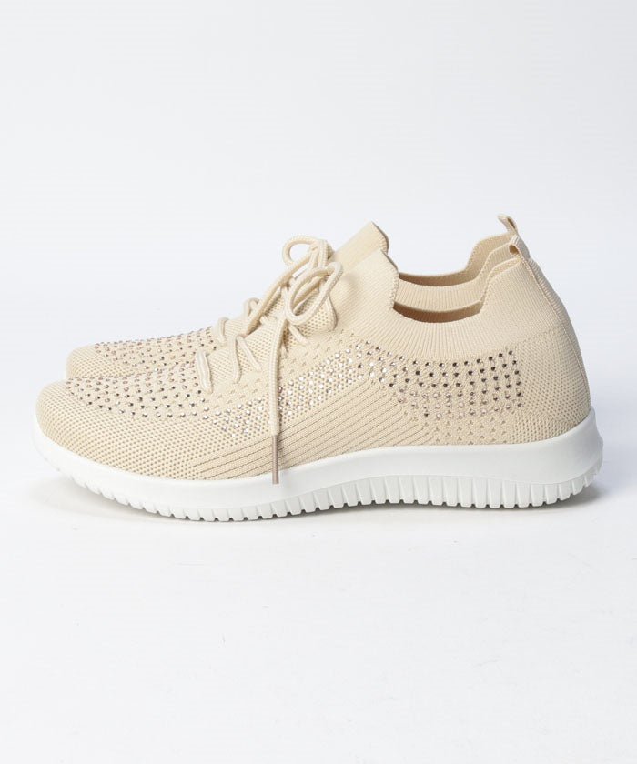 North Date 【Risata】 Knit Lace-Up with Rhinestones