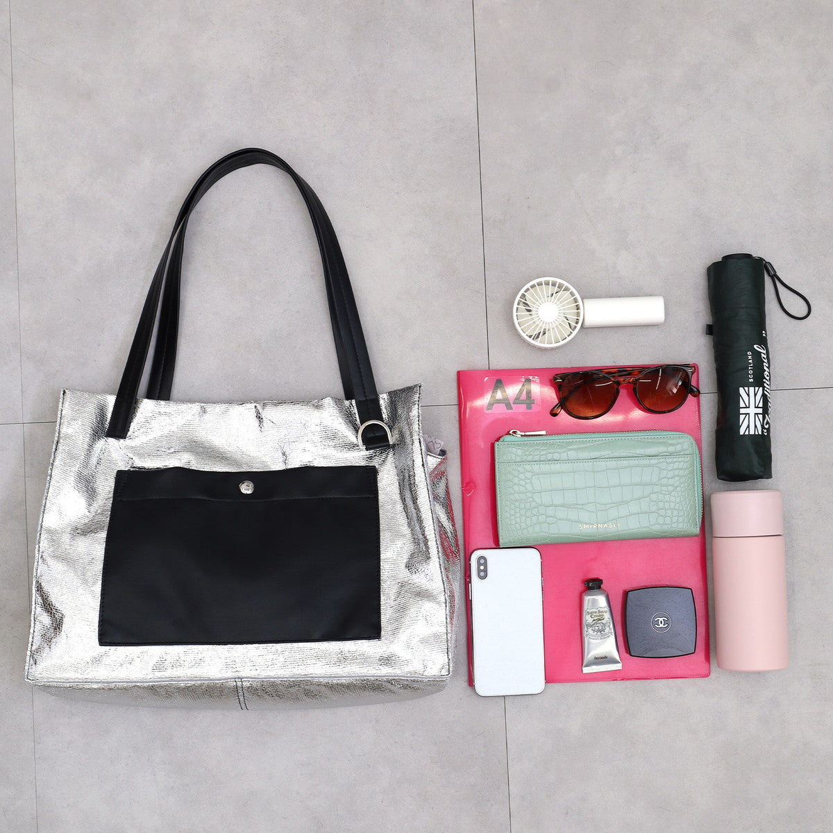 Nananoel lia Metallic Pocket Square Tote Bag / A4 Compatible