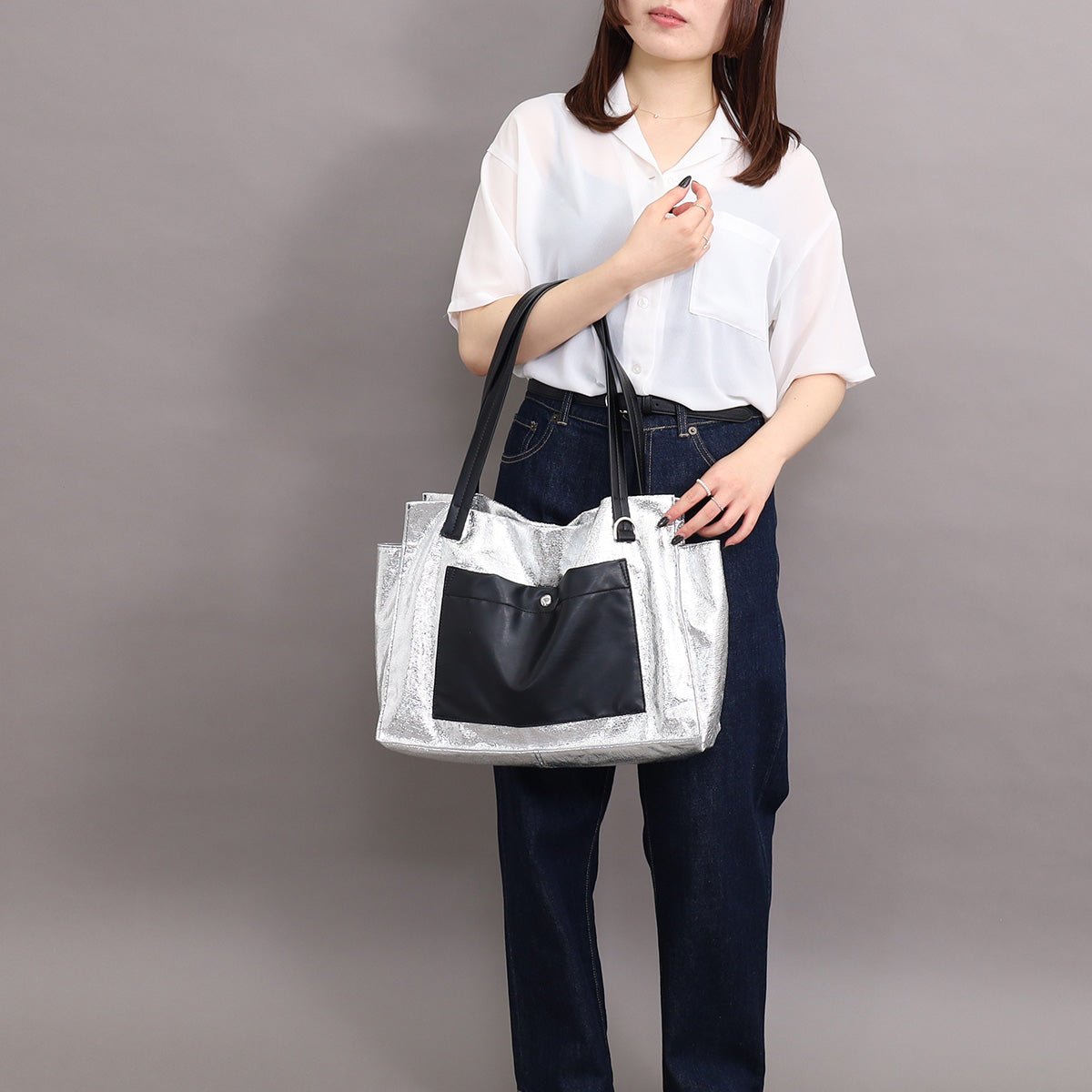 Nananoel lia Metallic Pocket Square Tote Bag / A4 Compatible