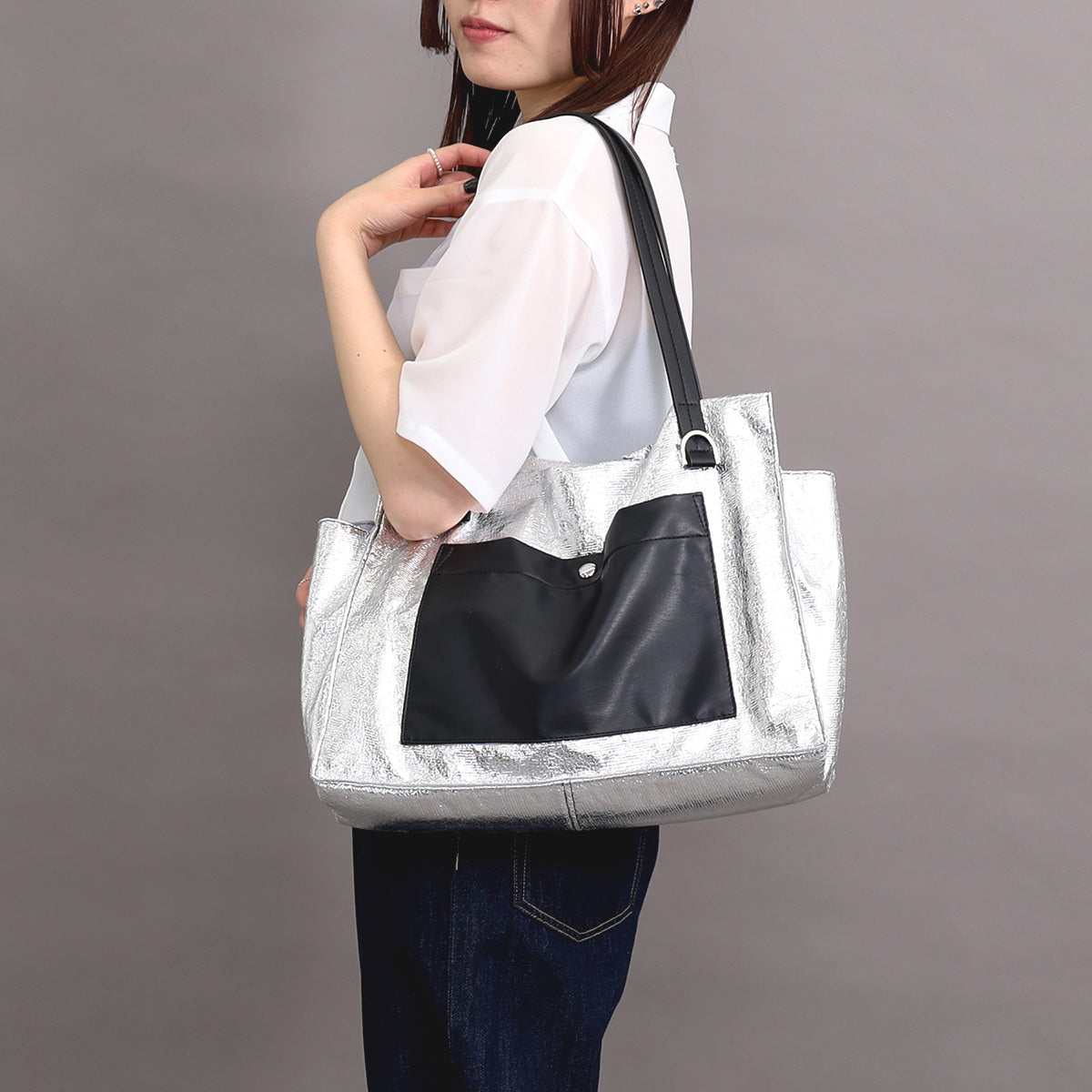 Nananoel lia Metallic Pocket Square Tote Bag / A4 Compatible