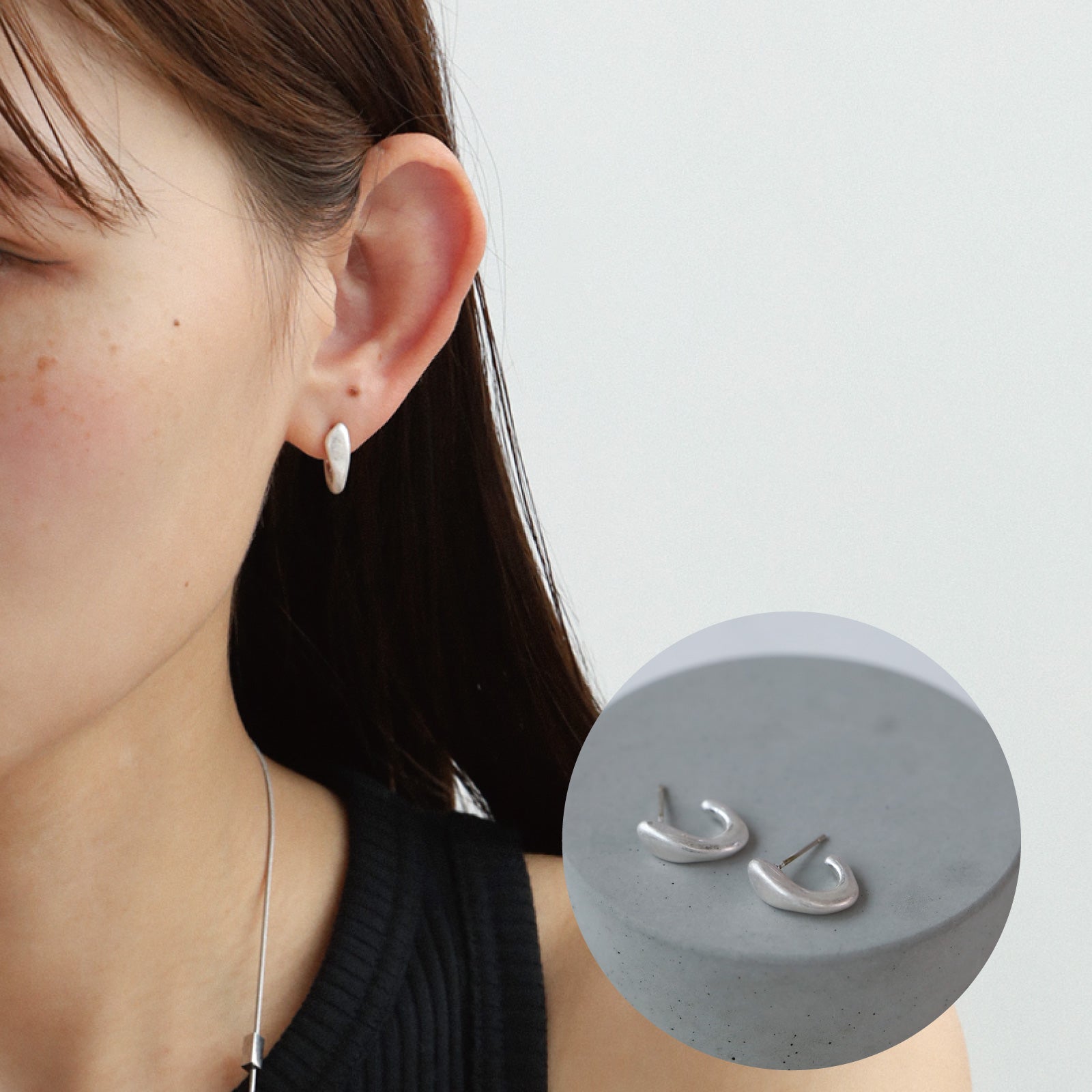 ノエルマーケット Noelmarket ピアス 金属アレルギー対応 s925 マットカラー 小ぶり つけっぱなし 18kコーティング シンプル フープピアス （艶なし（マットカラー）：シルバー） 艶なし（マットカラー）：シルバー
