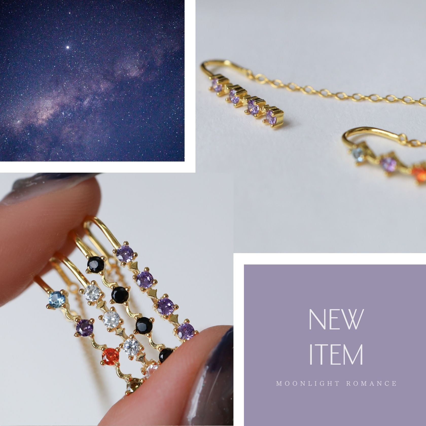 ノエルマーケット Noelmarket ピアス 金属アレルギー つけっぱなし おしゃれなチェーンピアス 星 月 ニッケルフリー キャッチレス （ゴールド） ブラック