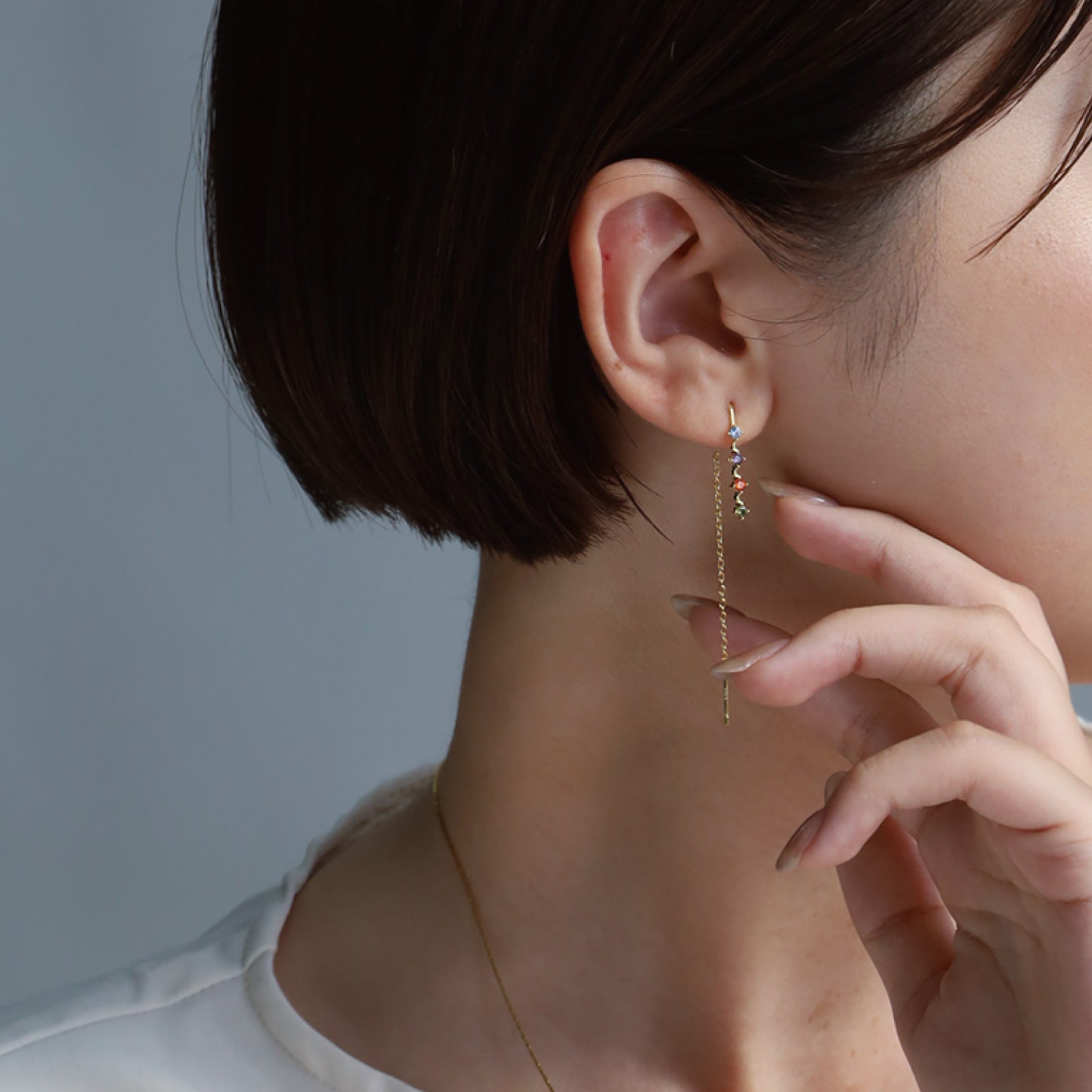ノエルマーケット Noelmarket ピアス 金属アレルギー対応 ジュエルチェーンピアス つけっぱなし おしゃれなチェーンピアス 星 月 ニッケルフリー キャッチレス （ゴールド） マルチカラー