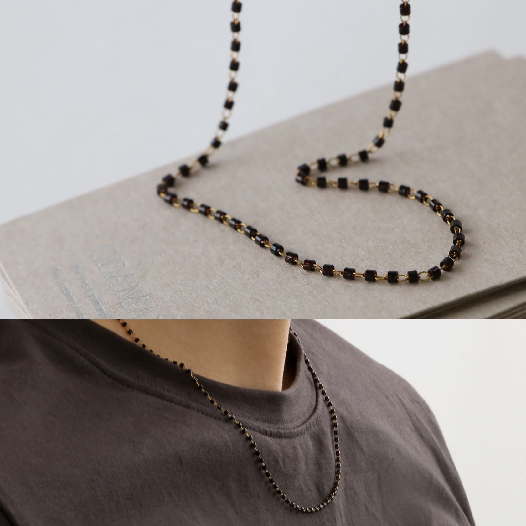 ノエルマーケット Noelmarket 控えめなのに際立つ 大人ブラックネックレス [金属アレルギー対応] （ゴールド） ゴールド