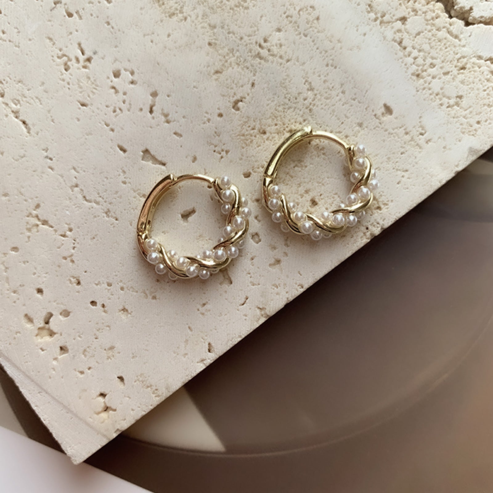 Noelmarket Earrings, Hypoallergenic, Hoop Earrings, Permanent, Pearl, 18k, Party, Women, Adults, Girlfriend, Birthday, Gift