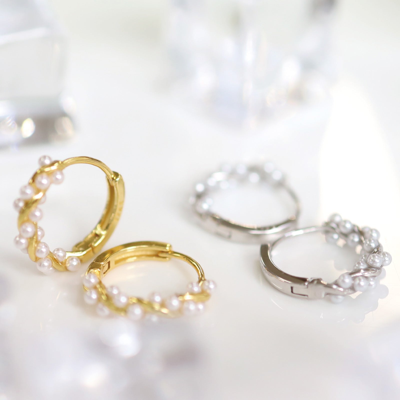 Noelmarket Earrings, Hypoallergenic, Hoop Earrings, Permanent, Pearl, 18k, Party, Women, Adults, Girlfriend, Birthday, Gift
