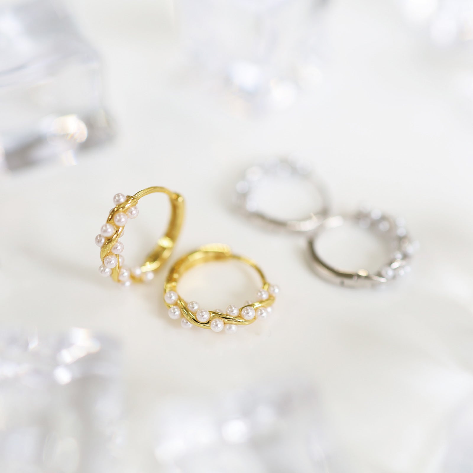 Noelmarket Earrings, Hypoallergenic, Hoop Earrings, Permanent, Pearl, 18k, Party, Women, Adults, Girlfriend, Birthday, Gift