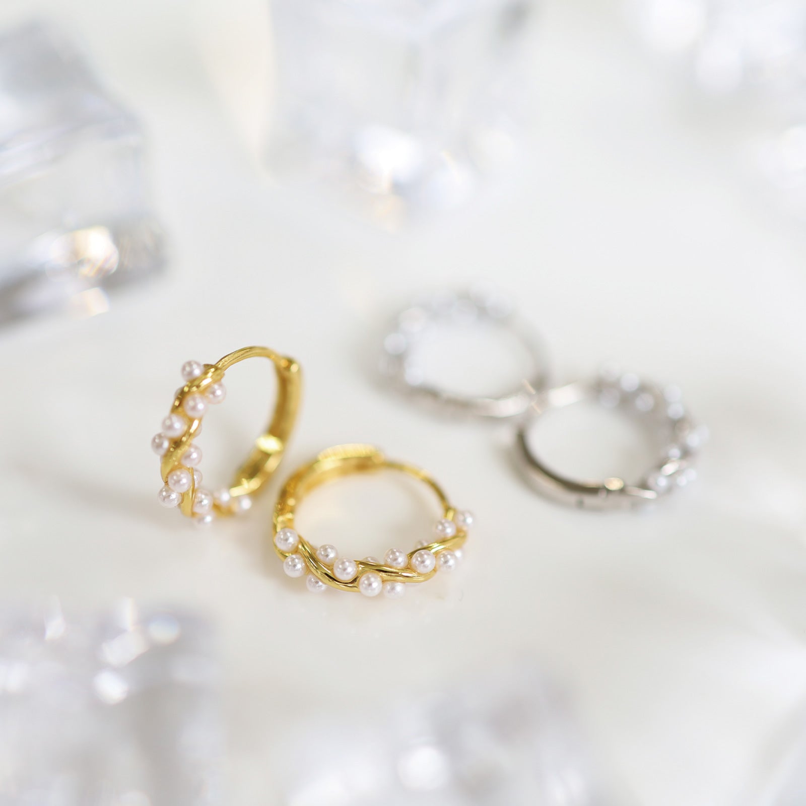 Noelmarket Earrings, Hypoallergenic, Hoop Earrings, Permanent, Pearl, 18k, Party, Women, Adults, Girlfriend, Birthday, Gift