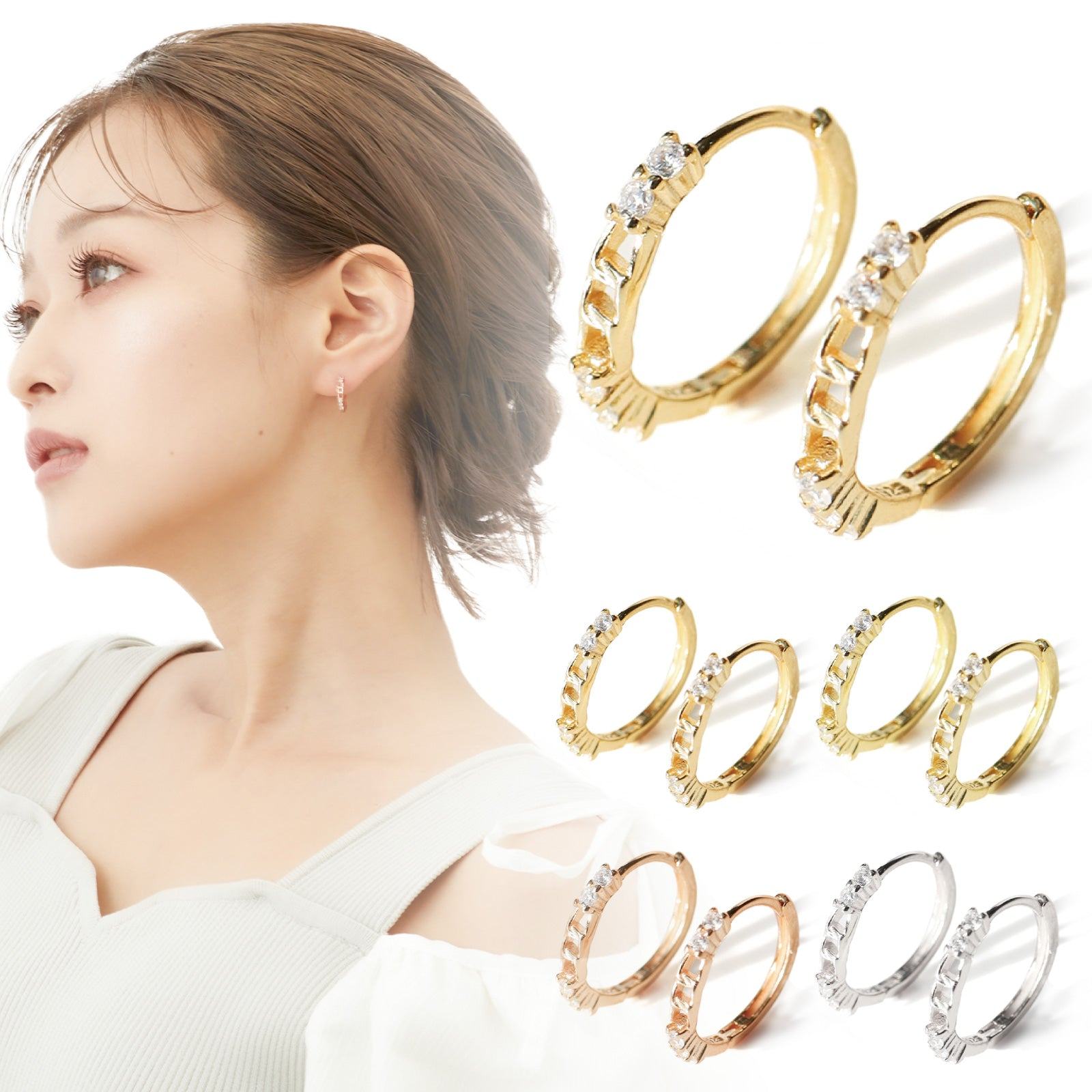 Noel Market Noelmarkard刺穿金屬過敏箍耳環鑽石離開18k簡單派對無盡派對女性成人生日禮物