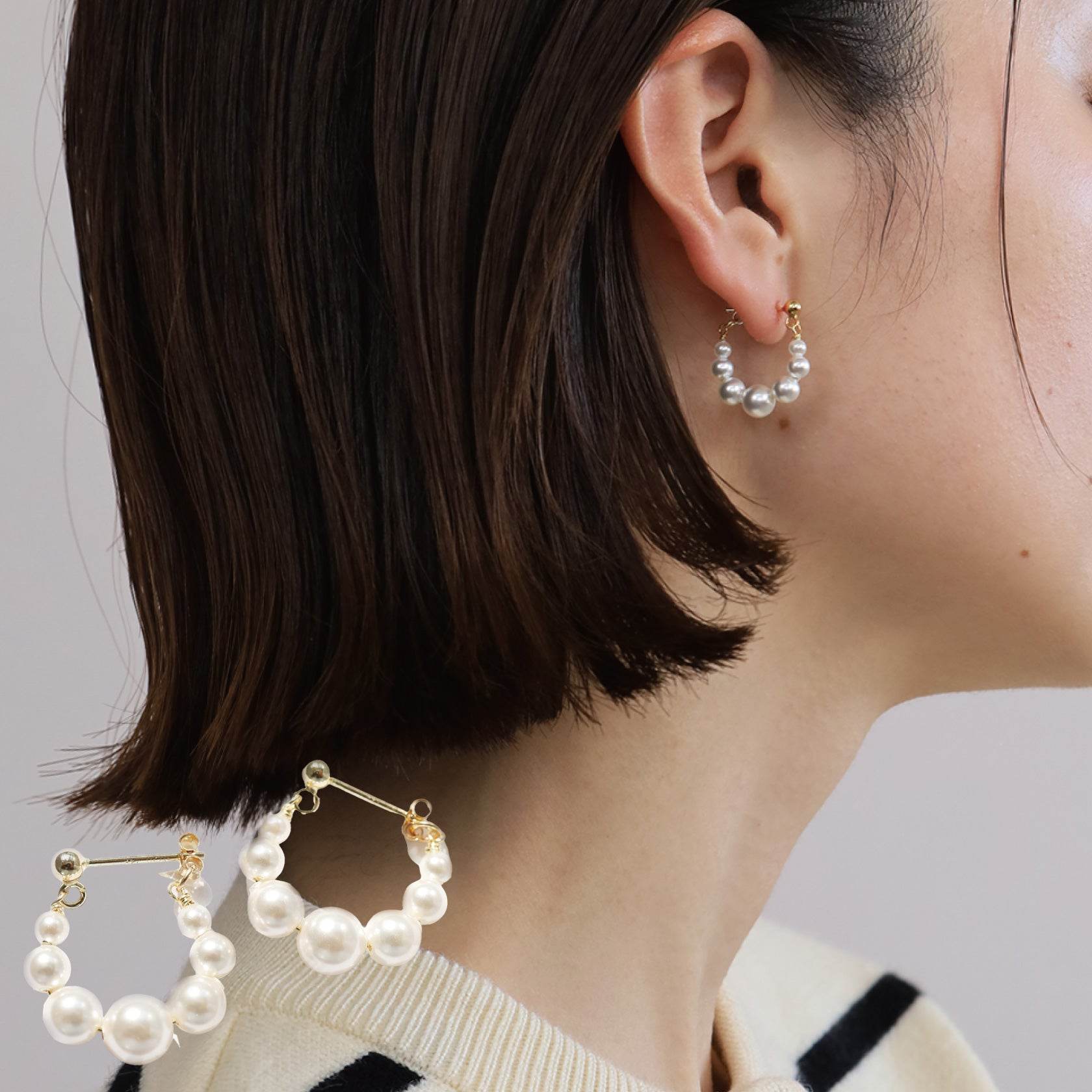Noelmarket Earrings, Hypoallergenic, Pearl, Hoop Earrings, Always Wear, 18K, Party, Dress, Work, Popular, Elegant, Birthday, Gift, Nickel Free, for 20