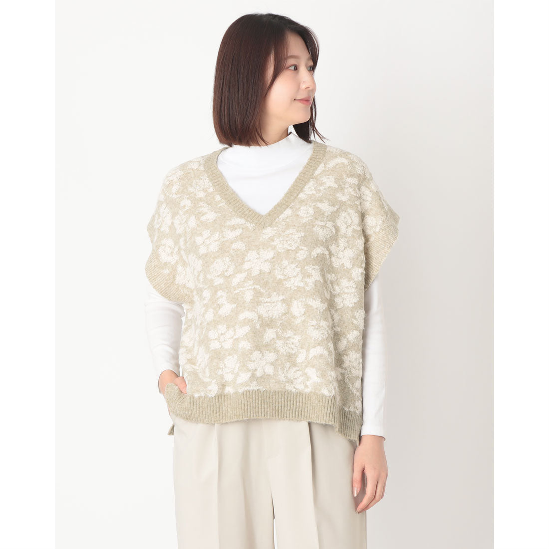 ナチュアンドダイアリー Nachu & Diary フラワージャガードニットベスト （KHAKI） KHAKI