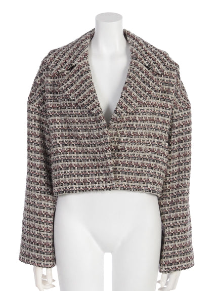 ツイードショートコート,ネイビー