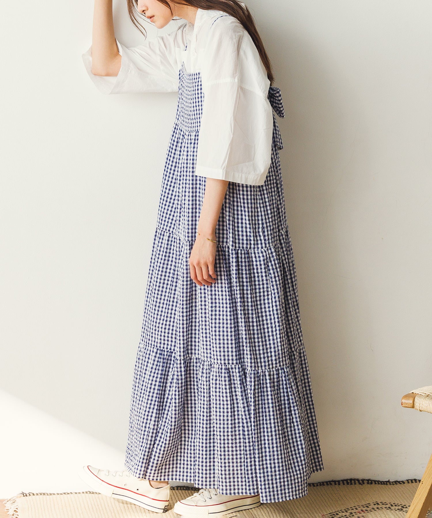 ノイア Noia チェックキャミワンピース （ネイビー） ネイビー