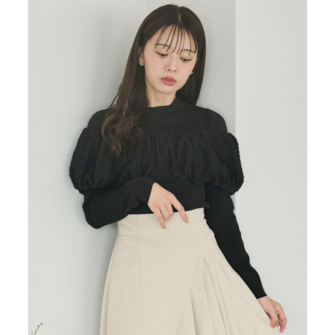 ノエラ NOELA ふくれジャガードドッキングニット （ブラック） ブラック