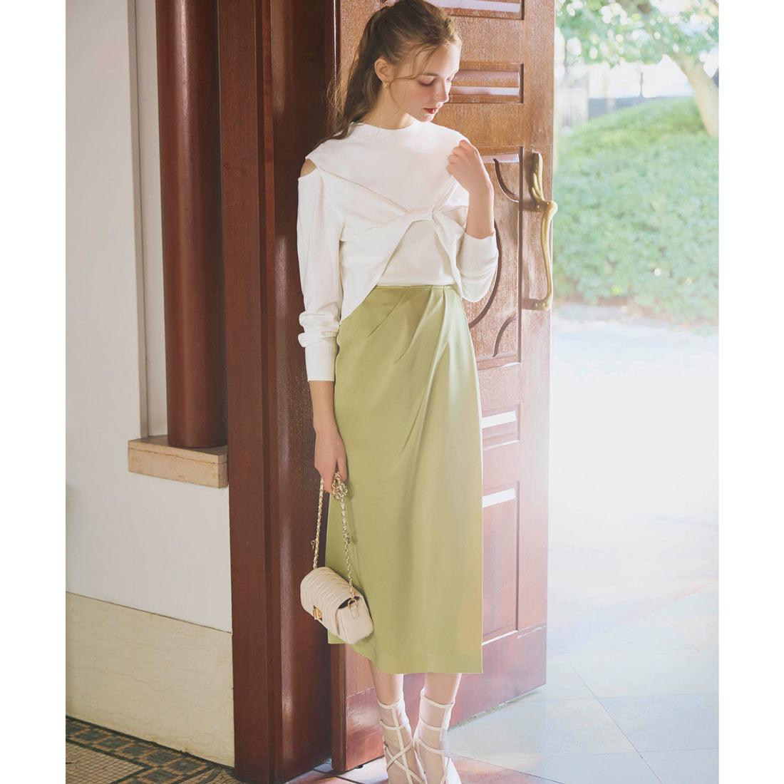 ノエラ NOELA ドレープサテンスカート （ライトグリーン） ライトグリーン