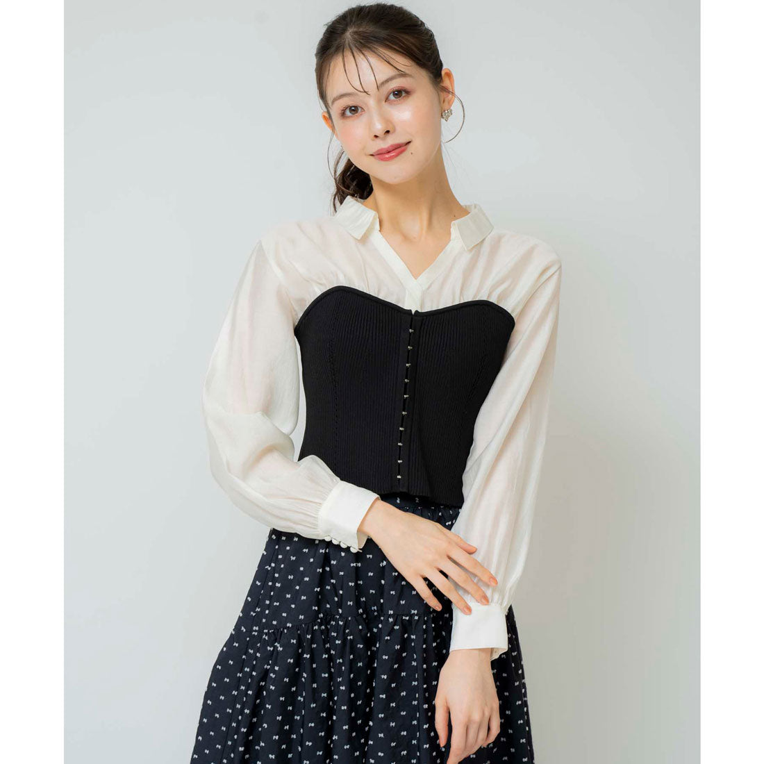 ノエラ NOELA シャツドッキングビスチェニット （ブラック） ブラック