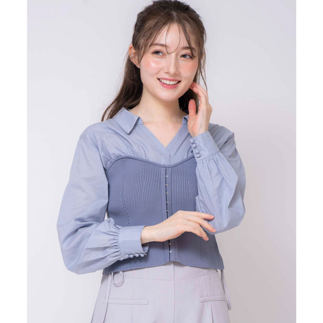 ノエラ NOELA シャツドッキングビスチェニット （ブルー） ブルー