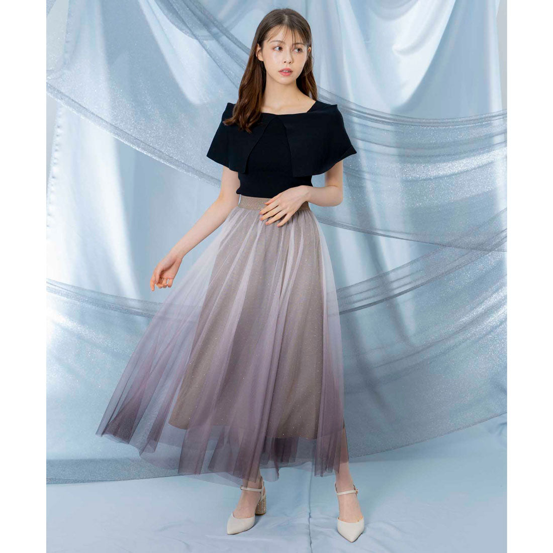 ノエラ NOELA 【追加生産】グラデーションスタッズスカート （チャ） チャ