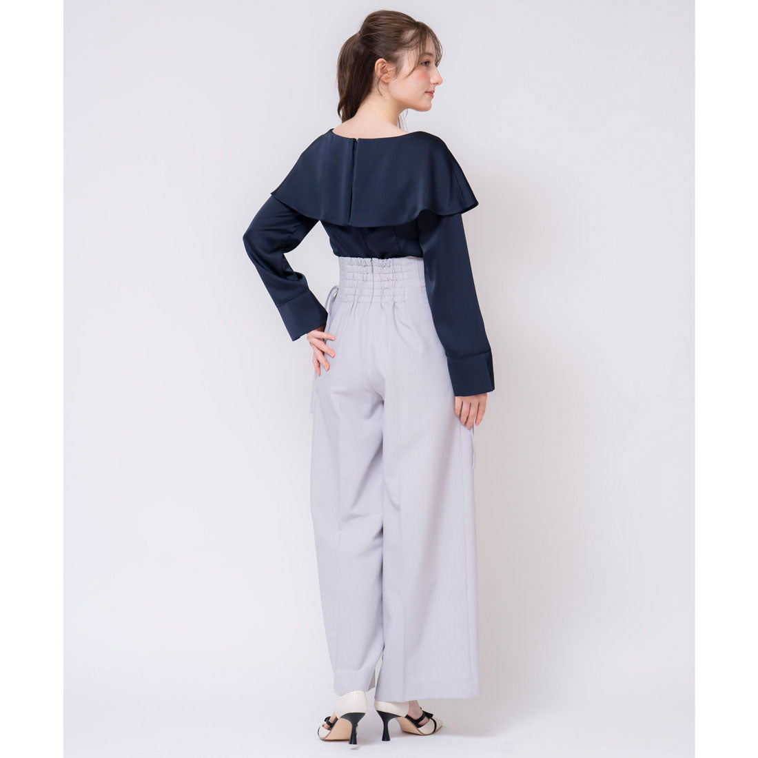 ノエラ NOELA サイドリボンワイドパンツ （グレー） グレー
