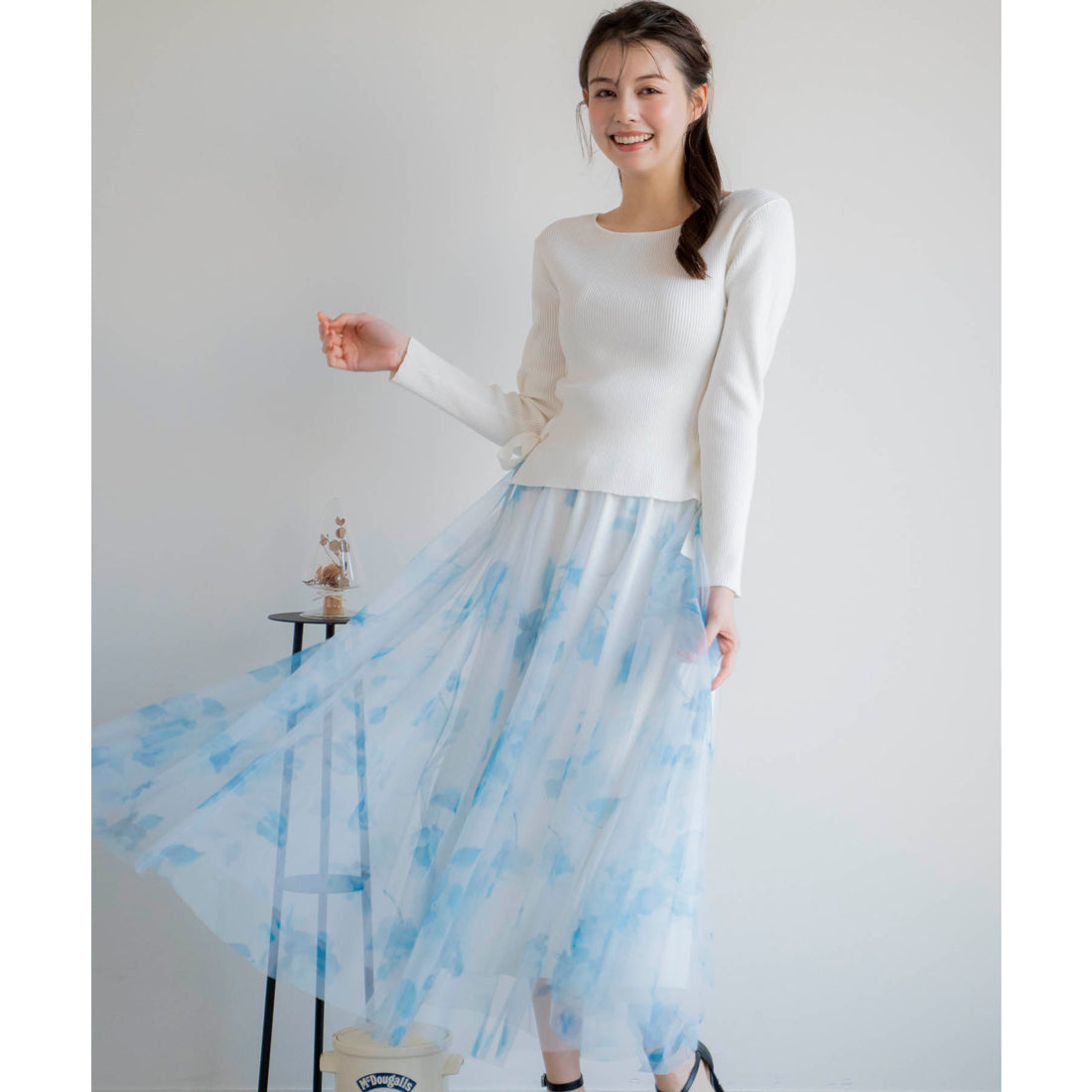 ノエラ Noela フラワースタッズチュールスカート （ネイビー） ネイビー