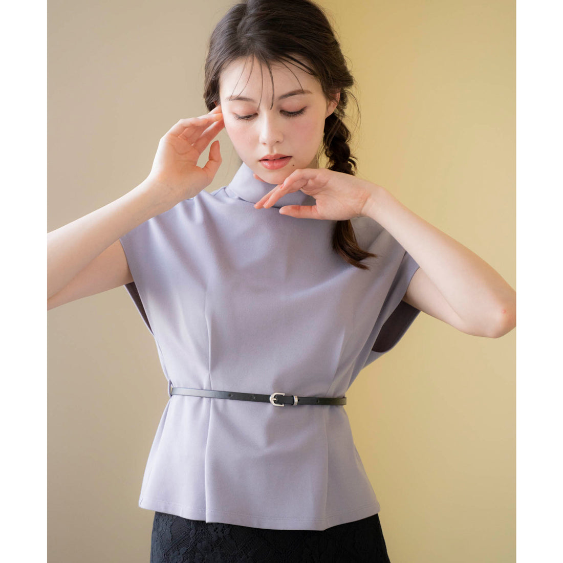 ノエラ NOELA ロールカラーカットソー （サックス） サックス