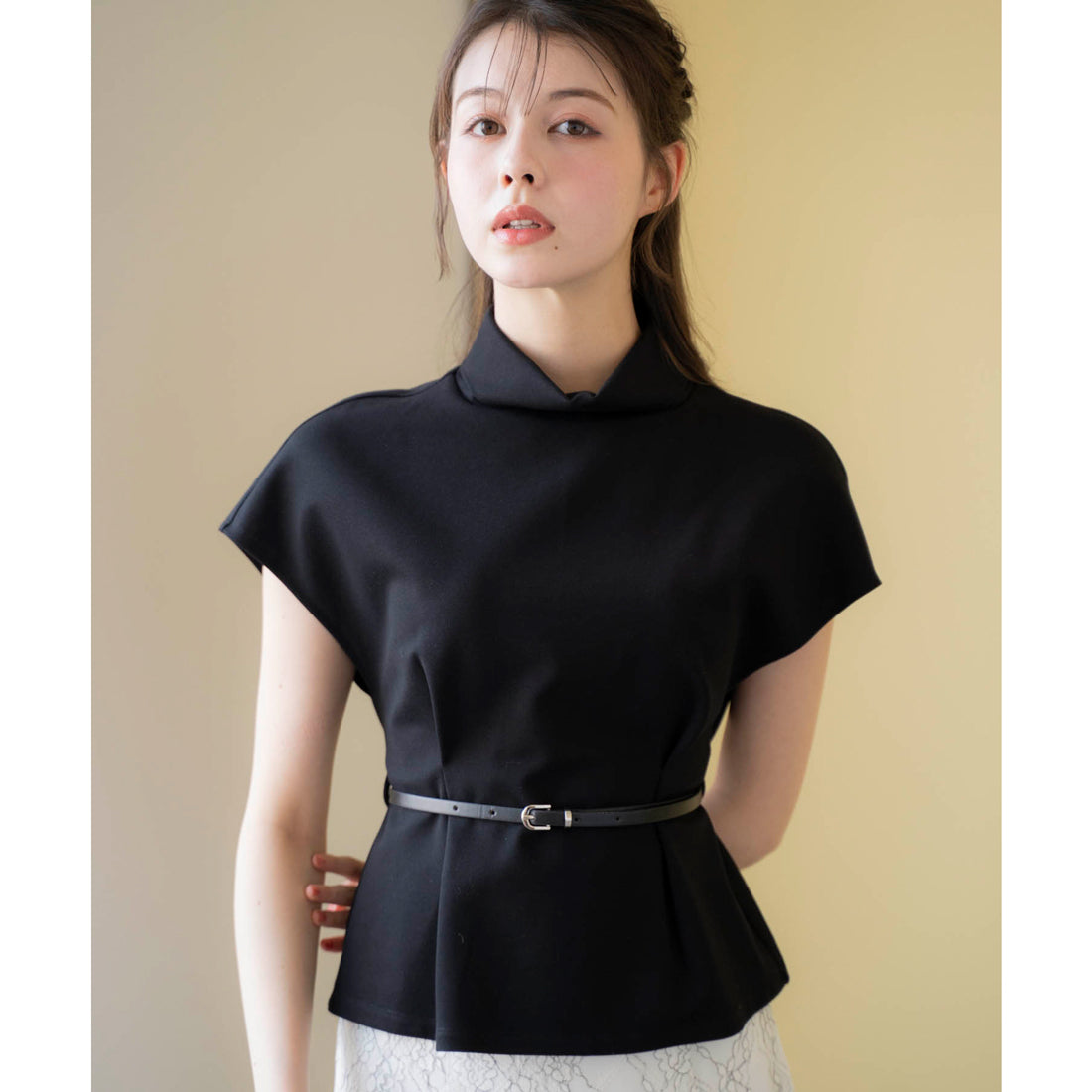 ノエラ NOELA ロールカラーカットソー （ブラック） ブラック