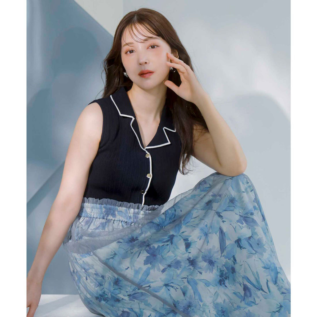 ノエラ NOELA 【15周年】フラワーニットドッキングワンピ （ブルー） ブルー