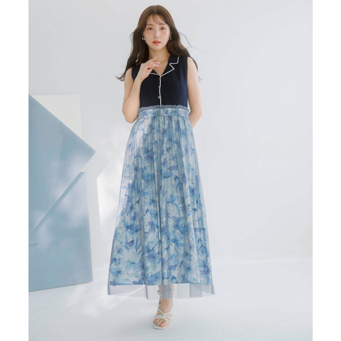 ノエラ NOELA 【15周年】フラワーニットドッキングワンピ （ブルー） ブルー