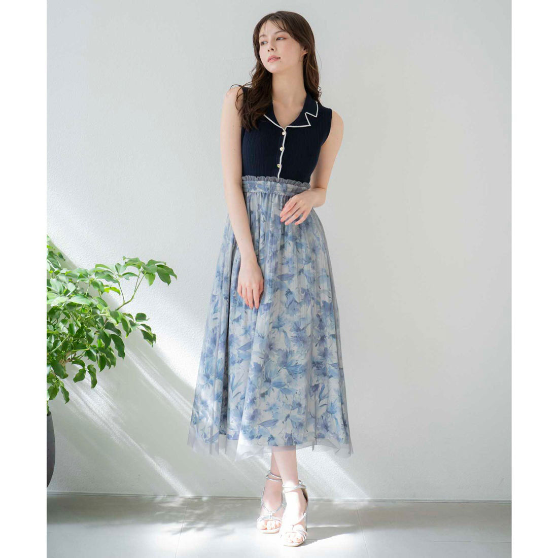 ノエラ NOELA 【15周年】フラワーニットドッキングワンピ （ブルー） ブルー