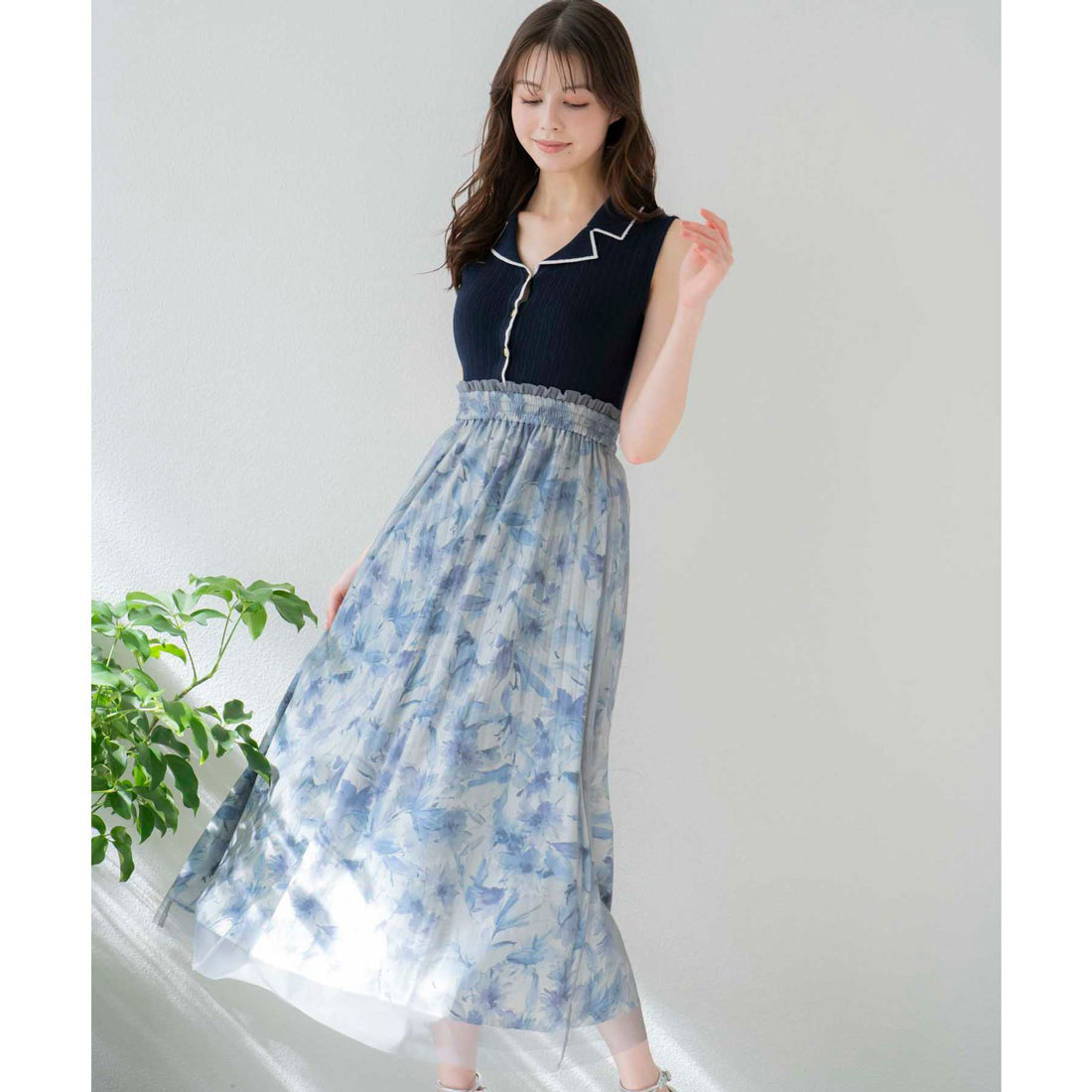 ノエラ NOELA 【15周年】フラワーニットドッキングワンピ （ブルー） ブルー