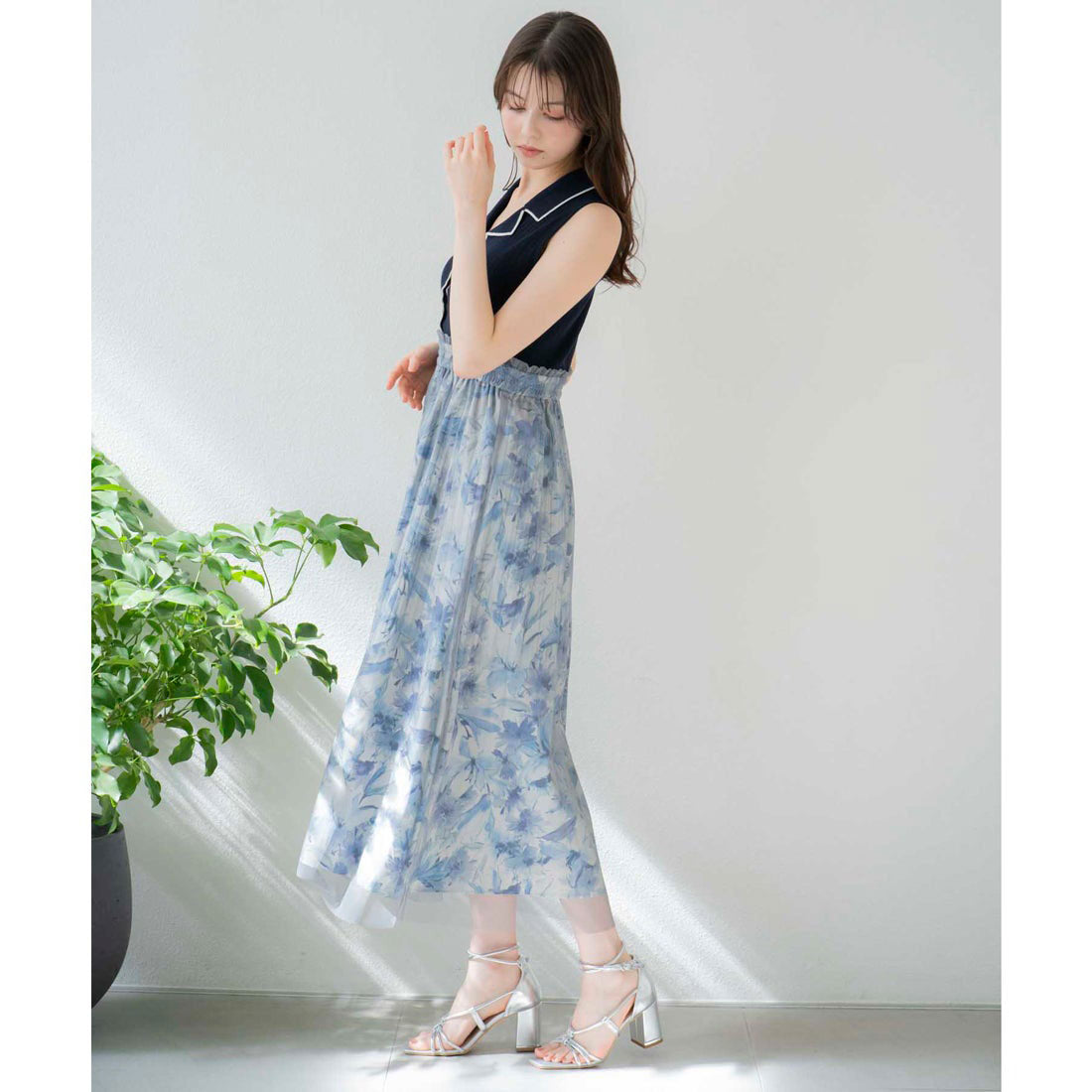 ノエラ NOELA 【15周年】フラワーニットドッキングワンピ （ブルー） ブルー