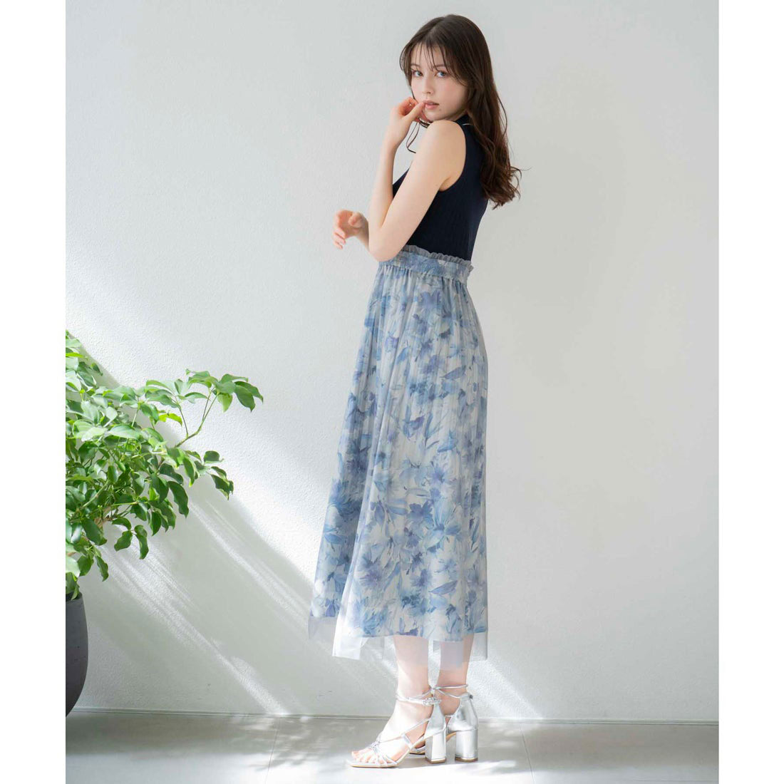 ノエラ NOELA 【15周年】フラワーニットドッキングワンピ （ブルー） ブルー