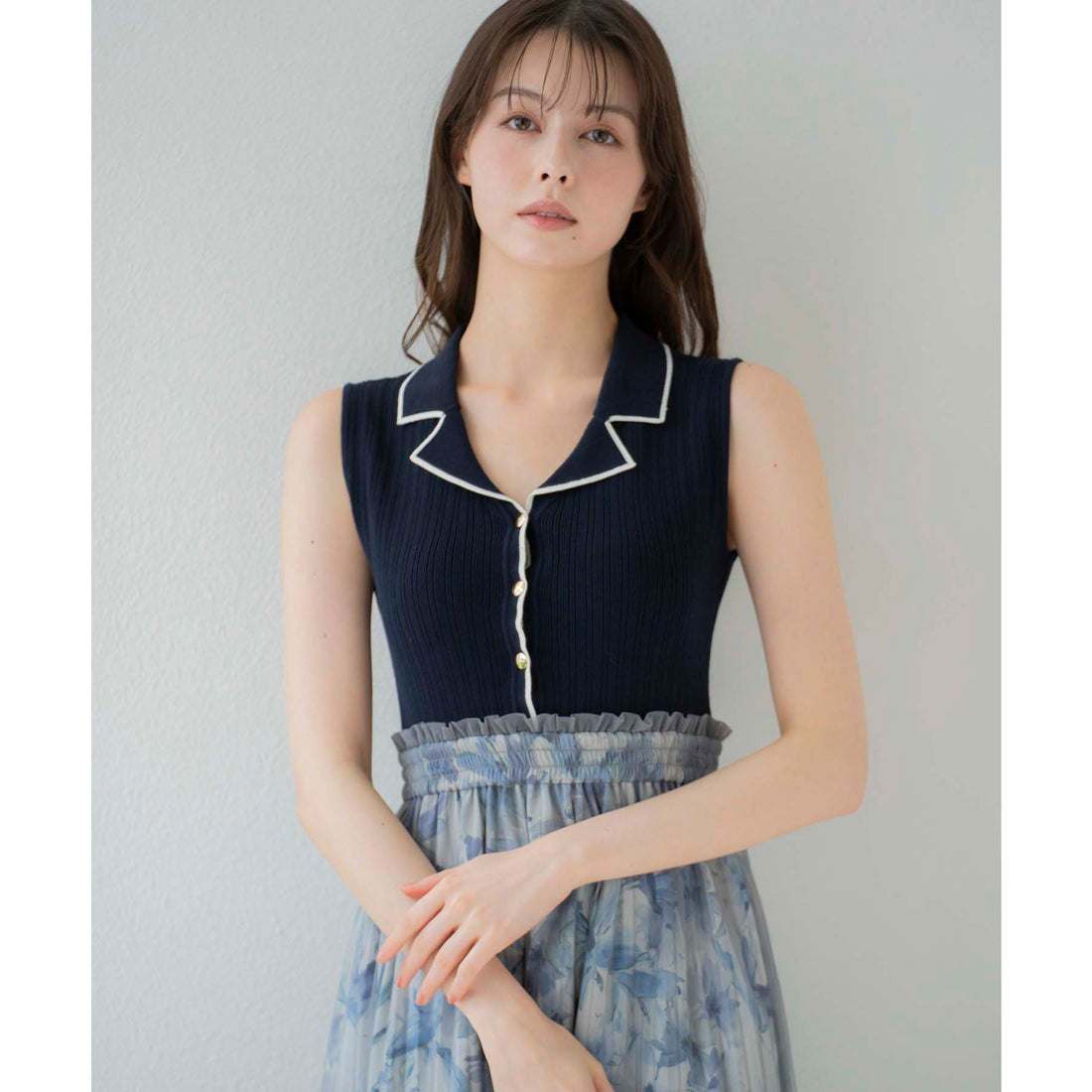 ノエラ NOELA 【15周年】フラワーニットドッキングワンピ （ブルー） ブルー