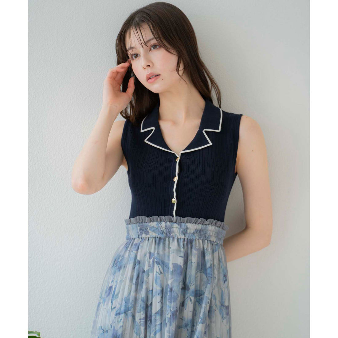 ノエラ NOELA 【15周年】フラワーニットドッキングワンピ （ブルー） ブルー