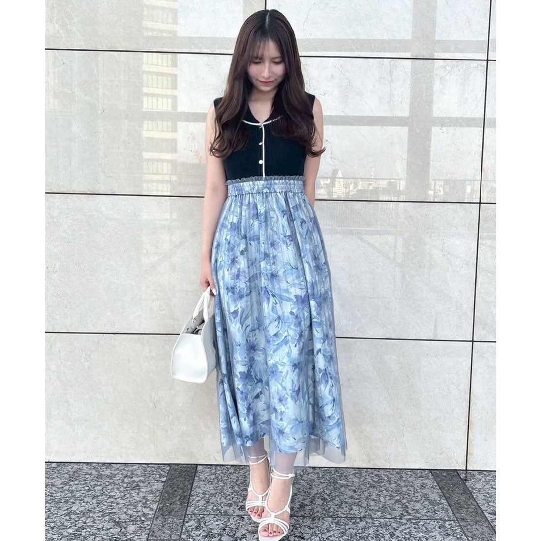 ノエラ NOELA 【15周年】フラワーニットドッキングワンピ （ブルー） ブルー