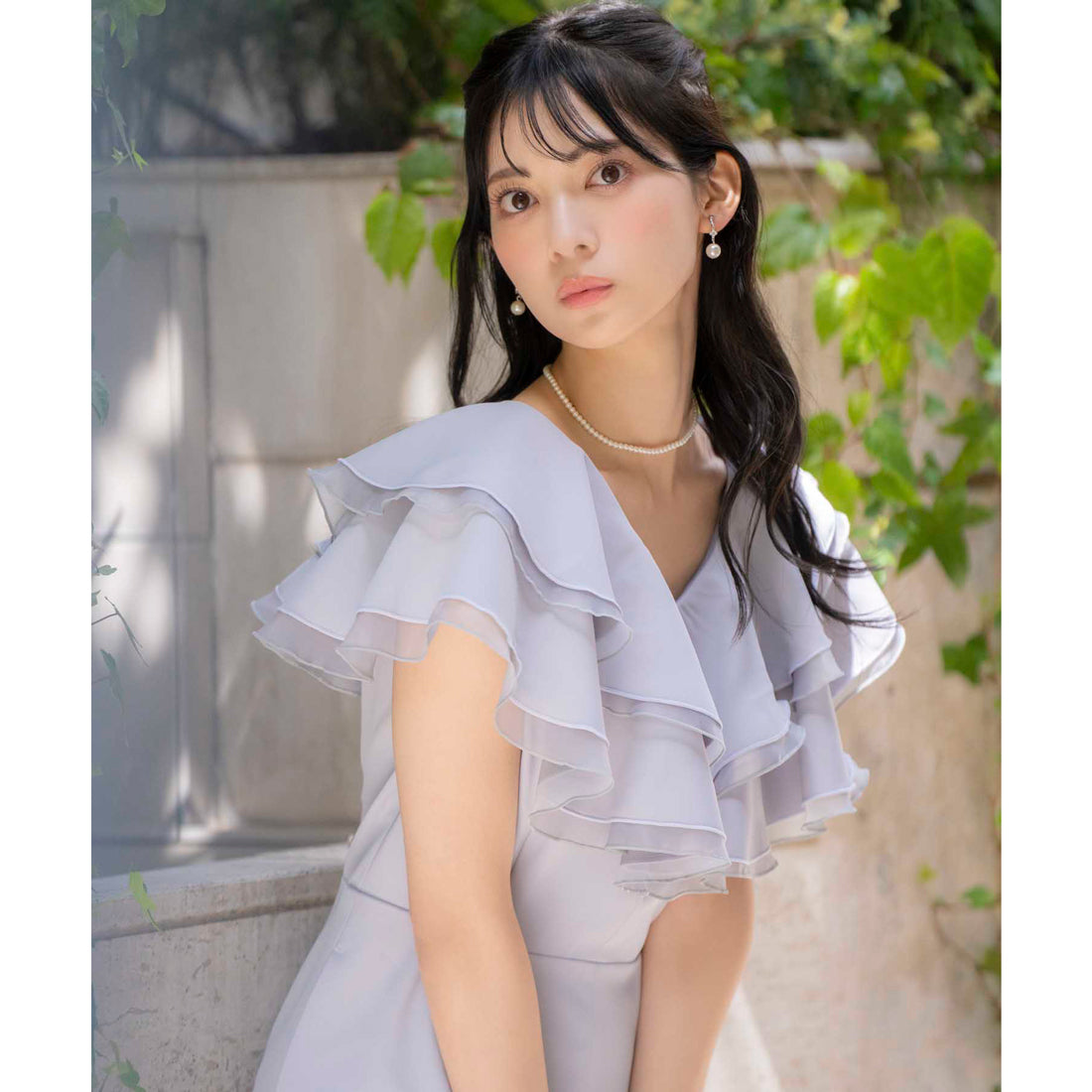 ノエラ Noela 【WEB限定】フロントジップフリルオールインワン （サックス） サックス