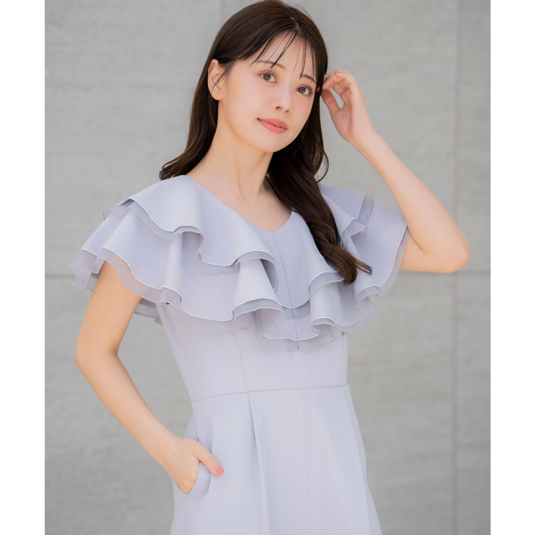 ノエラ Noela 【WEB限定】フロントジップフリルオールインワン （サックス） サックス