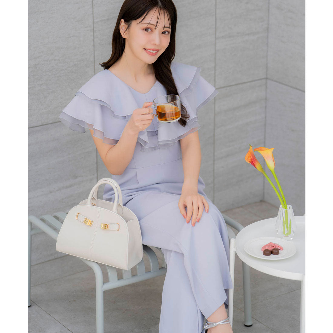 ノエラ Noela 【WEB限定】フロントジップフリルオールインワン （サックス） サックス