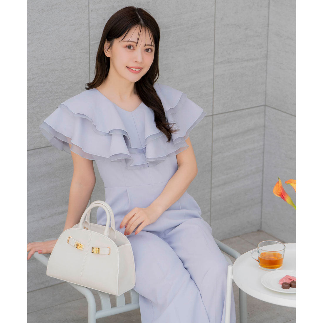 ノエラ Noela 【WEB限定】フロントジップフリルオールインワン （サックス） サックス