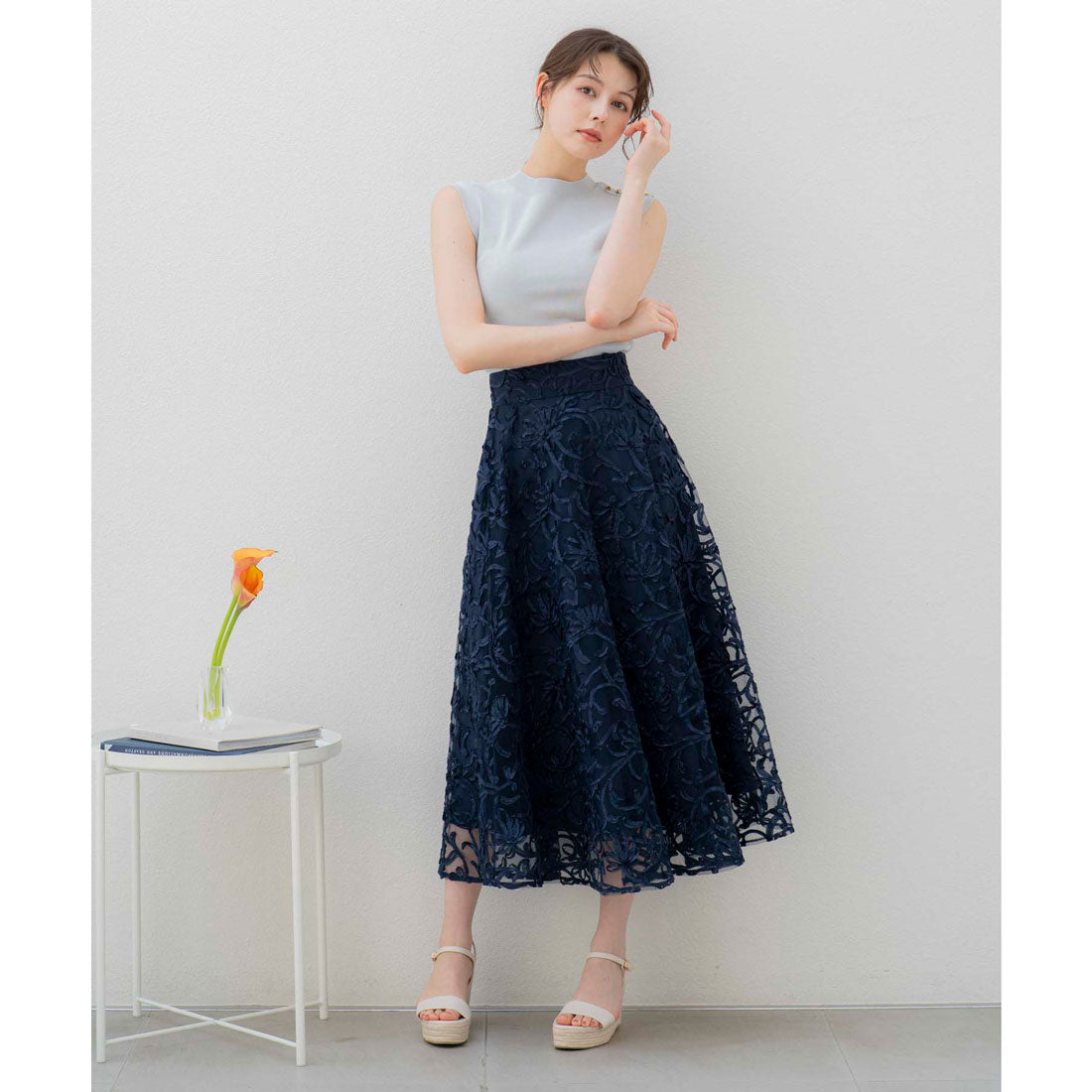 ノエラ Noela コード刺繍スカート （ネイビー） ネイビー