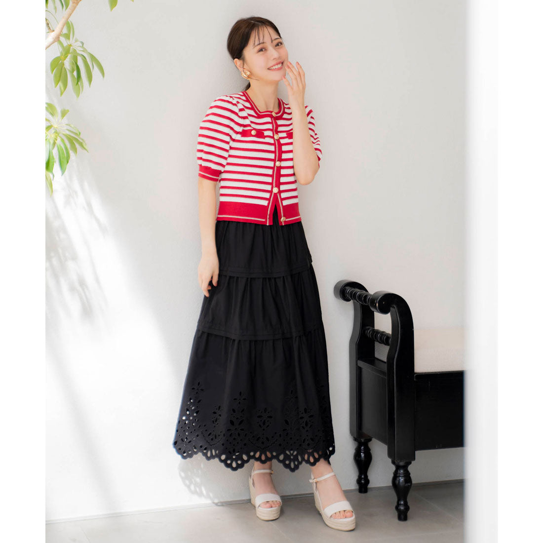 ノエラ NOELA 刺繍マキシスカート （サックス） サックス