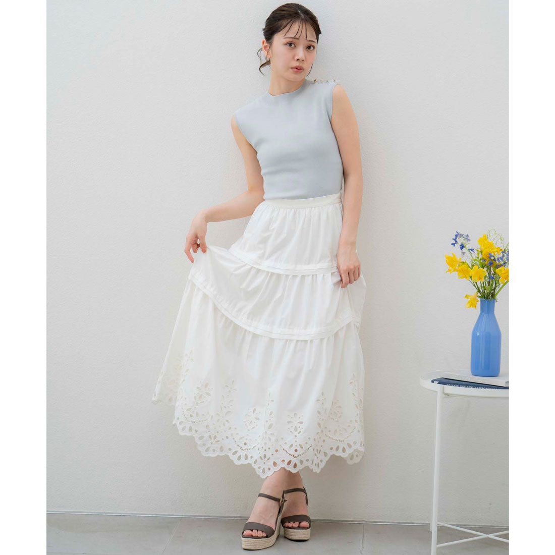 ノエラ NOELA 刺繍マキシスカート （サックス） サックス