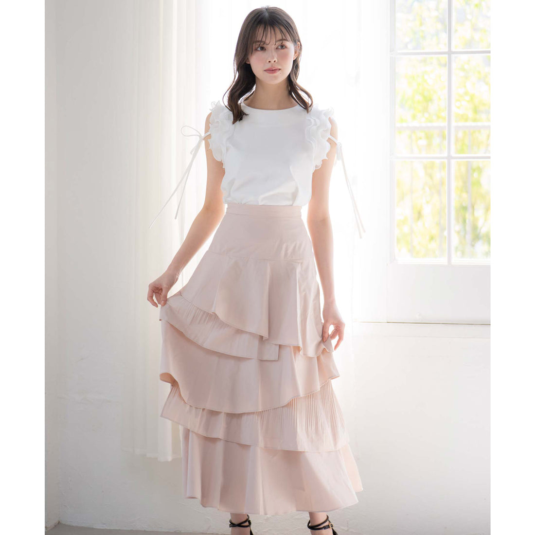 ノエラ NOELA ティアードフリルスカート （ベージュ） ベージュ
