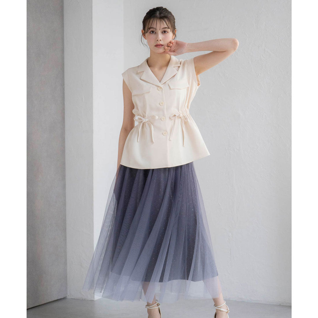 ノエラ NOELA 【追加生産】グラデーションスタッズスカート （チャコールグレー） チャコールグレー